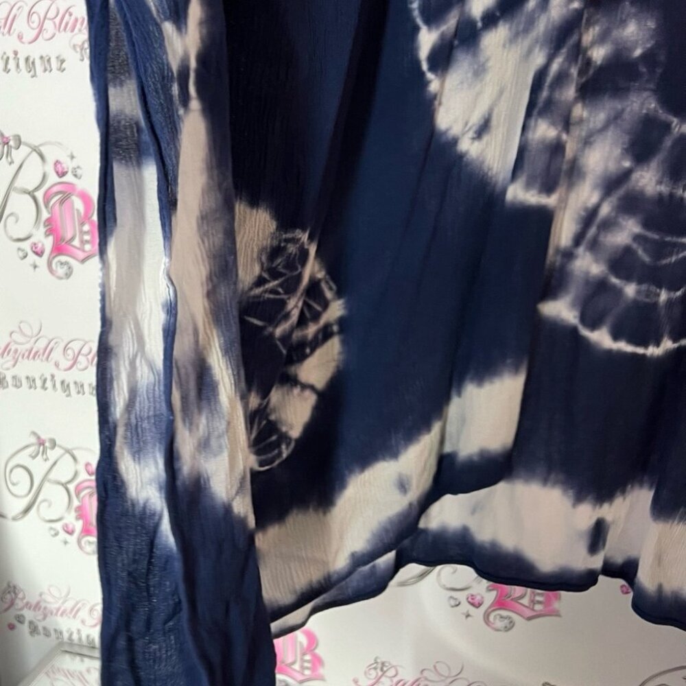 Harlow cardigan Navy White Tie-Dye Open Cardigan one size fits all kimono flowy - Picture 3 of 5
